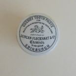 A Staffordshire Monochrome pot lid and base Cherry Toothpaste, Duncan Flockhart and Co, Edinburgh,