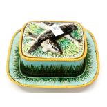 George Jones Majolica sardine dish with cover and stand,