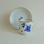 A Worcester dry blue gilt coffee cup and saucer, circa 1780, cup marked with dry blue flower, cup,