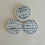 Three Staffordshire Monochrome pot lids, Areca Nut, Cherry and Antiseptic Toothpaste,