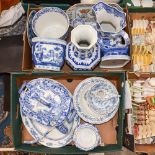 Two boxes of 19th century and later blue and white ceramics including Delft,