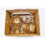 A box of Royal Crown Derby 1128 Imari pattern, trinket dishes,