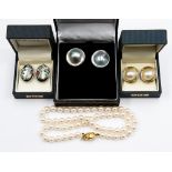 A pair of button, pearl and small eight cut diamond,