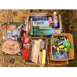 Five boxes of assorted toys, games, cards and others various.