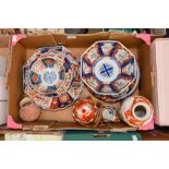 One box of 19th century and later Japanese and Chinese ceramics to include fluted edge plates,