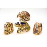 Royal Crown Derby Chameleon, Armadillo, Imari Snake and another Snake (four items,