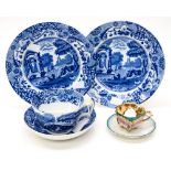 Spode blue Italian cup and saucer bowl, and two tea plates,