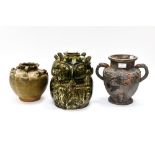 Chinese ceramics including relief moulded vases etc (3)