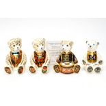 Four Royal Crown Derby Teddies: Drummer Teddy limited edition 501/1500, with certificate,
