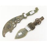 Chinese bronze and jade spear and knife,