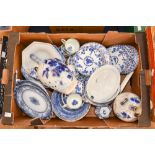 A collection of Staffordshire blue and white ceramics including tea set, tureens,