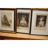 Three framed & glazed prints: Francesco Bartolozzi stipple engraved portrait of Miss Bingham after