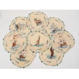 Eight hand painted silk dressing table mats,