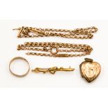 A small collection of gold jewellery items,