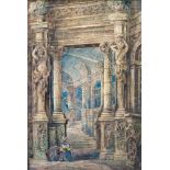 Follower of David Roberts A Baroque palace interior Bears signature, watercolour 54cm by 36cm,