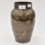 A Chinese bronze vase, relief moulded bands,