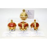 Four Royal Crown Derby Crown paperweights: Queen Mother 100th Birthday, limited edition 354/950,