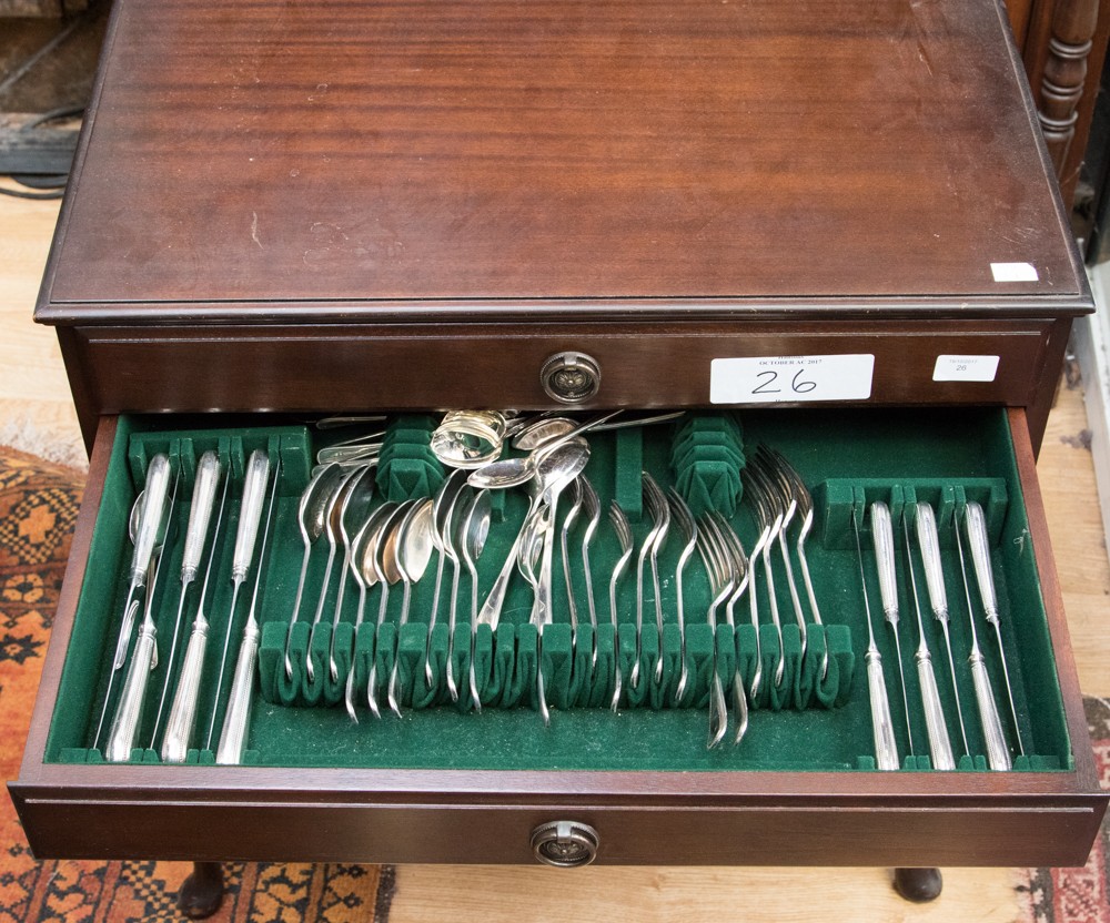 Butlers Plate canteen of cutlery in a 3 drawer cabinet.