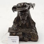 A late 19th or early 20th Century novelty bronze ink stand in the form a Cavalier,