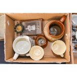 A box of advertising jugs and mugs including 'Cadbury',