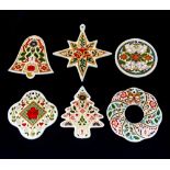 A group of six Royal Crown Derby Christmas Tree decorations, all boxed,