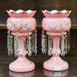 Two late Victorian luster droplet decorative table vases