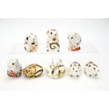 A group of eight Royal Crown Derby paperweights: two Bank Voles, Derby Dormouse,