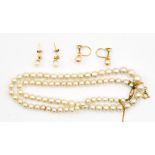 A string of Ciro 'pearls' with 9ct clasp (gold) and two pairs of 9ct gold and pearl earrings
