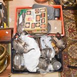 Two boxes of EPNS mixed cutlery including forks, spoons, knives, teaspoons etc, some silver spoons,