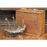 An early 20th century Chinese/Japanese, silver three mast junk,