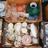 Two boxes of ceramics and glass to include two china tea sets and an art deco glass dressing table