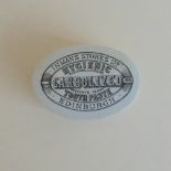 A Staffordshire Monochrome oval pot lid and base, Carbolized Toothpaste, Inmans Stores Ltd,