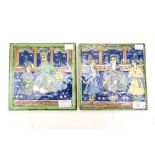 Two Persian wall tiles, enamelled on a stone back in green, brown,