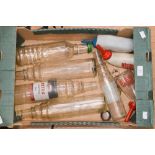 Motoring interest: Five glass motor oil bottles, Catrol, Esso Lube, Esso Extra,