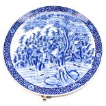 Japanese Meiji period, blue and white charger with stand, diameter approx 55.