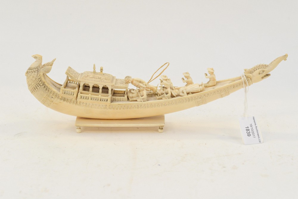 A late 19th Century Chinese ivory model of a processional barge,