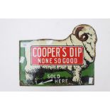 Enameled advertising sign in the shape of a Ram 'Cooper Dip' 'None So Good ' 'Sold Here' two sided