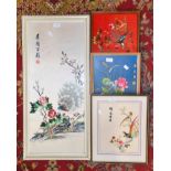 Four various embroidered Chinese decorative pictures (4)