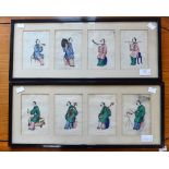 Eight 19th Century Chinese portraits of musicians, watercolour on rice paper,