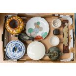 A collection of Chinese ceramics, cream engraved powder bowl and cover,