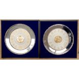 College of Arms pair of hall marked silver plate in frames, Sheffield 1977,