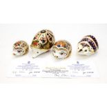 A group of Royal Crown Derby Hedgehogs: Hawthorn Mother Hedgehog, Bramble Baby Hedgehog,