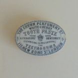 Staffordshire Monochrome oval pot lid and base, Cherry White Toothpaste,