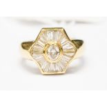 A diamond fancy hexagonal cluster 18ct yellow gold ring,