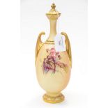 Royal Worcester blush ivory bat wing vase, having a begonia leaf pattern,