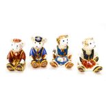 Four Royal Crown Derby Teddy Bears: Schoolboy Teddy, Schoolgirl Teddy, Shona Bear, Fraser,