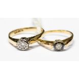 Two diamond set engagement rings, one 9ct gold approx diamond weight 0.