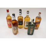 Whisky including Grants 100 degree proof, Grant Black Barrel Single Grain, Passport Scotch,