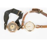 A 1920s 9ct gold ladies wristwatch on silk strap,