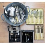 Assorted boxed cutlery to include bean finial coffee spoons, pastry fork,